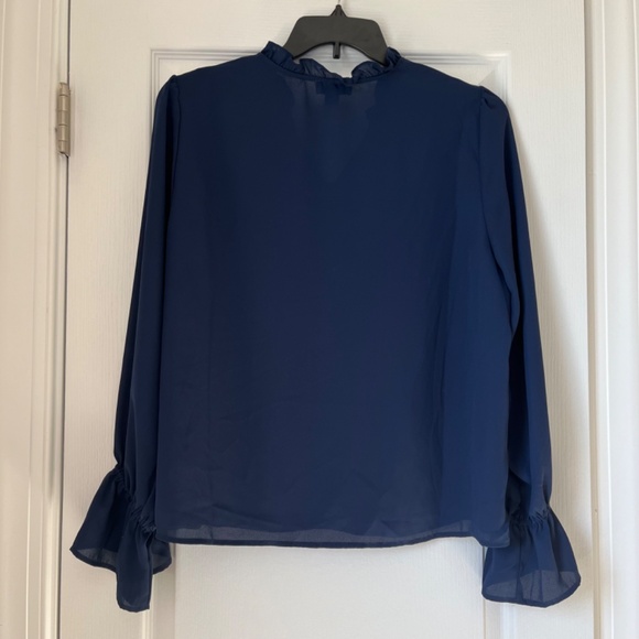 CeCe Navy Blue Ruffle Blouse - Picture 2 of 2